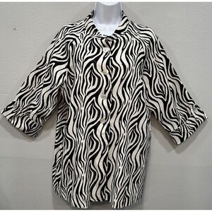 Talie Blazer Womens Size Large Zebra Print Button Up With Pockets Collar